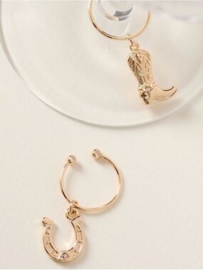 Anthropologie Spurred & Stirred Western Cocktail Charms Gold Boot Horseshoe
